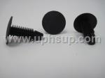 ATF49-10675 AUTO TRIM FASTENERS, #10675: Radiator Side Shield Retainers: 19/64" (7.60 mm) hole size, 22 mm stem length, 18 mm head diameter, black nylon, (25 PCS.)