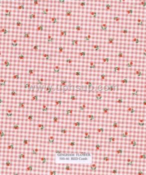 FBT500-46 Tablecloth, Fleece-Backed Vinyl  Red Gingham Flowers, 54" (PER YARD)